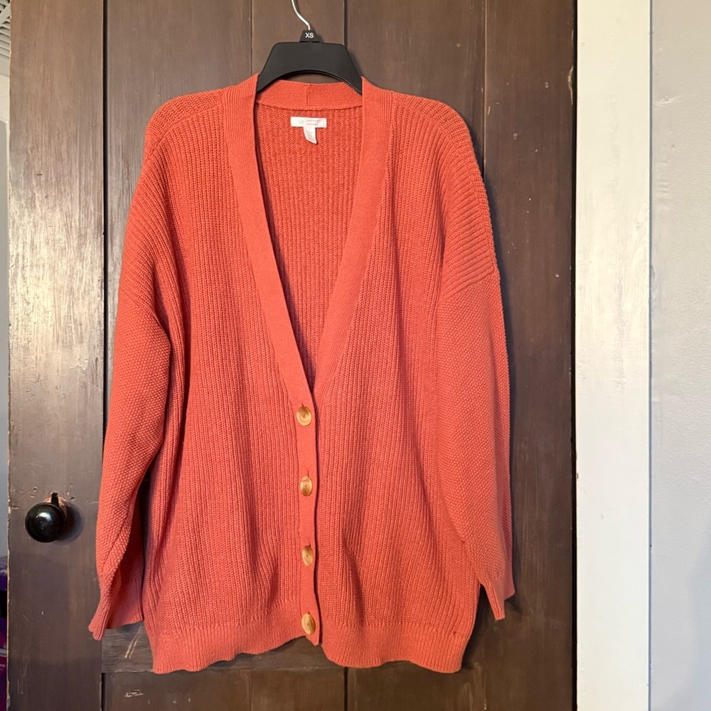 LC Lauren Conrad Rust Orange Button-Front Ribbed Cardigan